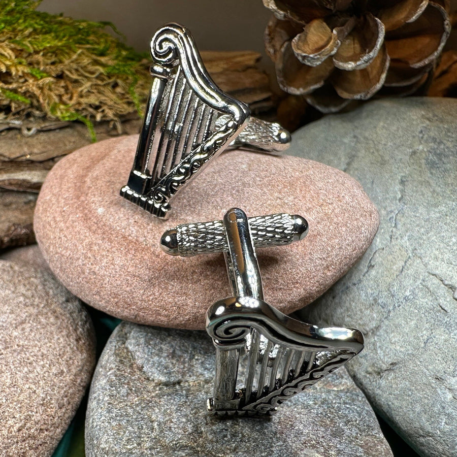 Irish Harp Cuff Links, Ireland Jewelry, Men's Celtic Jewelry, Music Jewelry Gift, Groom Gift, Boyfriend Gift, Husband Gift, Cool Cufflinks