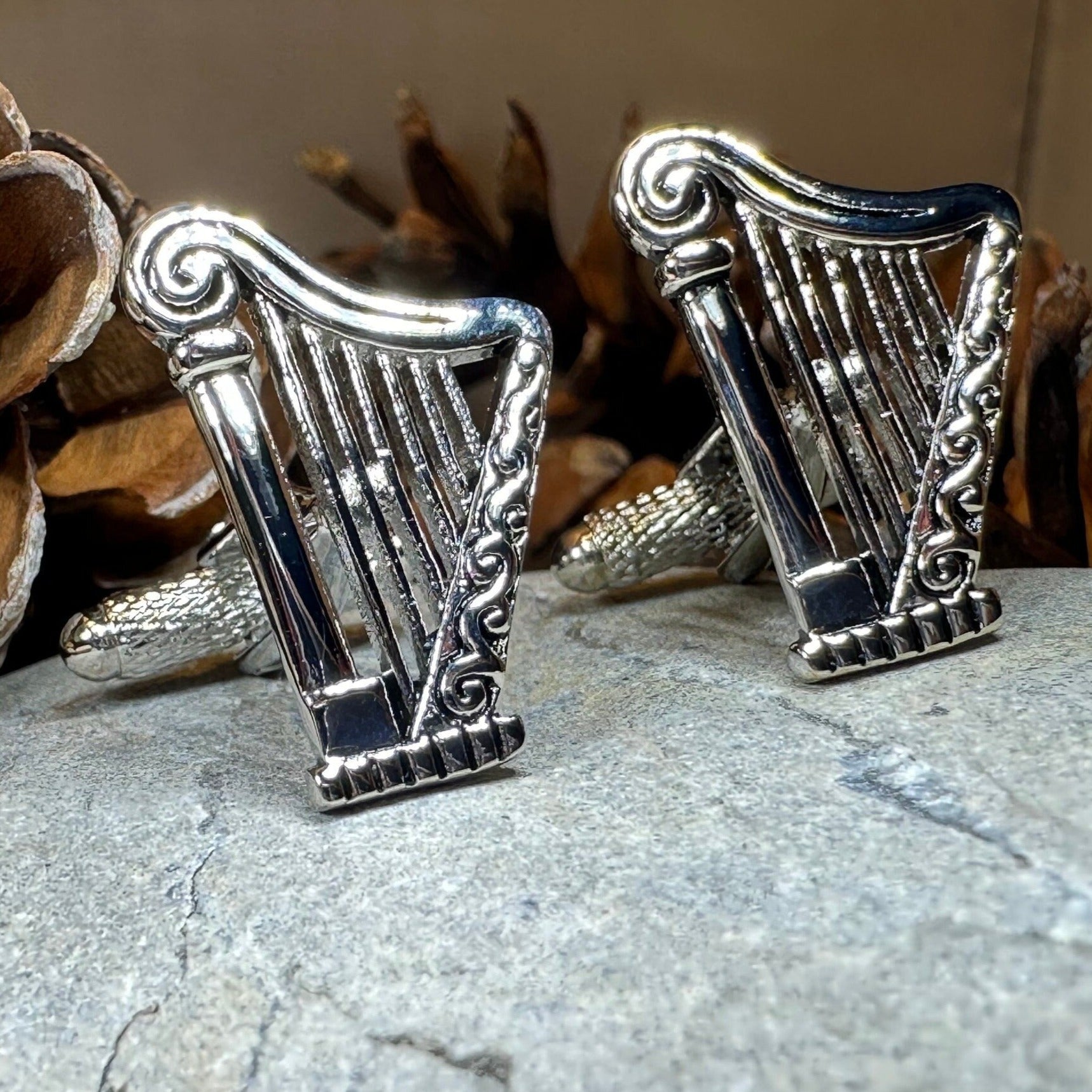 Irish Harp Cuff Links, Ireland Jewelry, Men's Celtic Jewelry, Music Jewelry Gift, Groom Gift, Boyfriend Gift, Husband Gift, Cool Cufflinks
