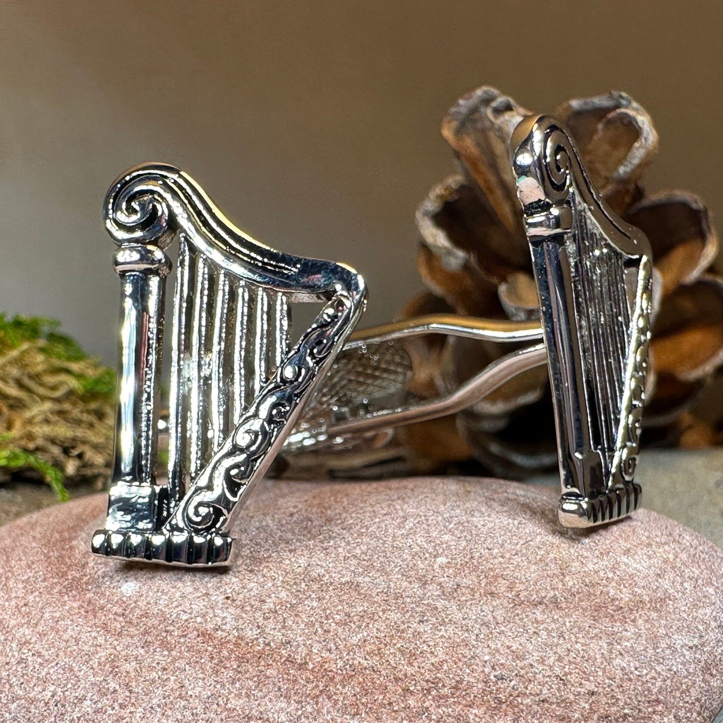 Irish Harp Cuff Links, Ireland Jewelry, Men's Celtic Jewelry, Music Jewelry Gift, Groom Gift, Boyfriend Gift, Husband Gift, Cool Cufflinks