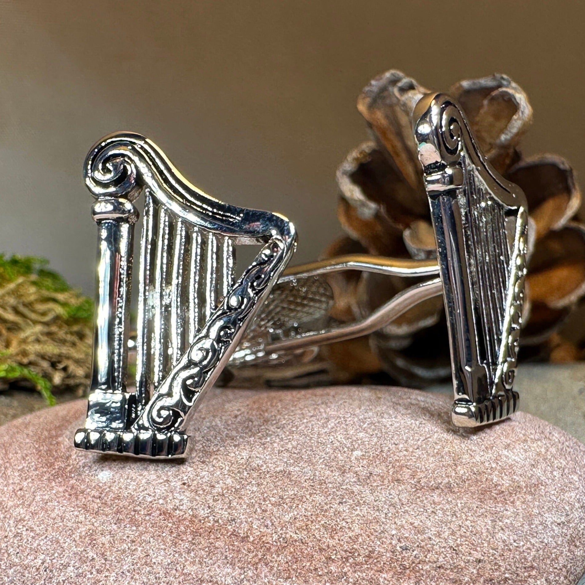 Irish Harp Cuff Links, Ireland Jewelry, Men's Celtic Jewelry, Music Jewelry Gift, Groom Gift, Boyfriend Gift, Husband Gift, Cool Cufflinks