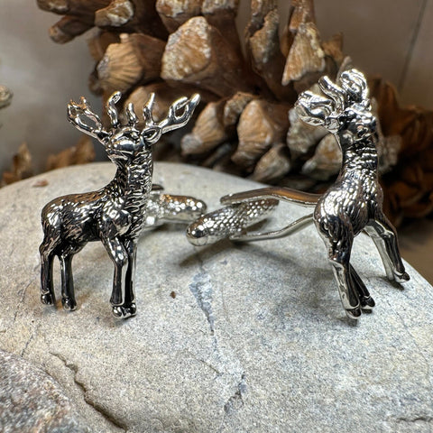 Load image into Gallery viewer, Stag Cuff Links, Scotland Jewelry, Men's Celtic Jewelry, Hunter Jewelry Gift, Groom Gift, Boyfriend Gift, Husband Gift, Hunting Cufflinks

