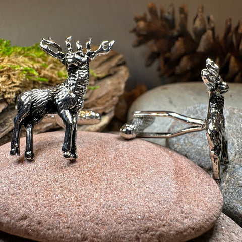 Load image into Gallery viewer, Stag Cuff Links, Scotland Jewelry, Men's Celtic Jewelry, Hunter Jewelry Gift, Groom Gift, Boyfriend Gift, Husband Gift, Hunting Cufflinks
