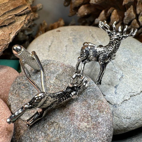 Load image into Gallery viewer, Stag Cuff Links, Scotland Jewelry, Men's Celtic Jewelry, Hunter Jewelry Gift, Groom Gift, Boyfriend Gift, Husband Gift, Hunting Cufflinks
