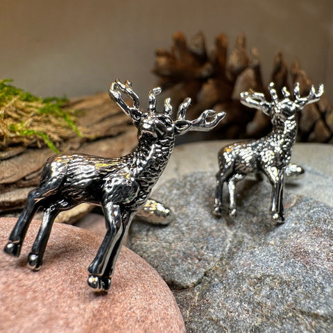 Load image into Gallery viewer, Stag Cuff Links, Scotland Jewelry, Men's Celtic Jewelry, Hunter Jewelry Gift, Groom Gift, Boyfriend Gift, Husband Gift, Hunting Cufflinks
