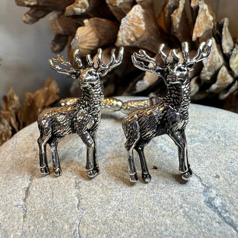 Load image into Gallery viewer, Stag Cuff Links, Scotland Jewelry, Men's Celtic Jewelry, Hunter Jewelry Gift, Groom Gift, Boyfriend Gift, Husband Gift, Hunting Cufflinks
