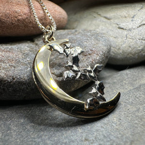 Moon Necklace, Bat Necklace, Celestial Jewelry, Mystical Jewelry, Silver Bats Jewelry, Gothic Pendant, Crescent Moon Pendant, Halloween