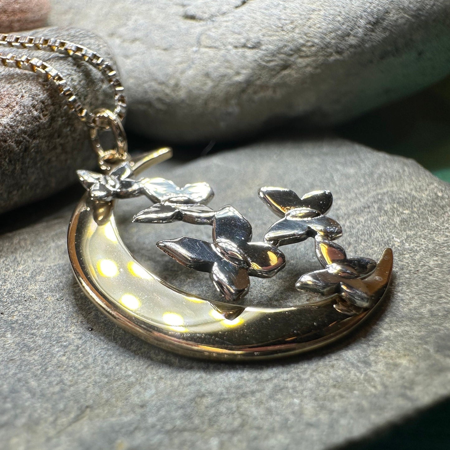 Moon Necklace, Butterflies Pendant, Celestial Jewelry, Mystical Jewelry, Silver Butterfly Jewelry, Gothic Pendant, Crescent Moon Pendant