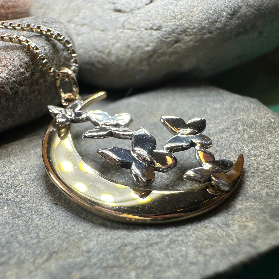 Moon Necklace, Butterflies Pendant, Celestial Jewelry, Mystical Jewelry, Silver Butterfly Jewelry, Gothic Pendant, Crescent Moon Pendant