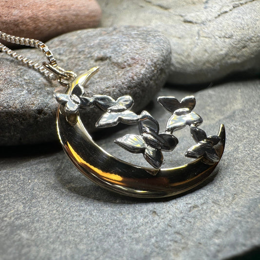 Moon Necklace, Butterflies Pendant, Celestial Jewelry, Mystical Jewelry, Silver Butterfly Jewelry, Gothic Pendant, Crescent Moon Pendant
