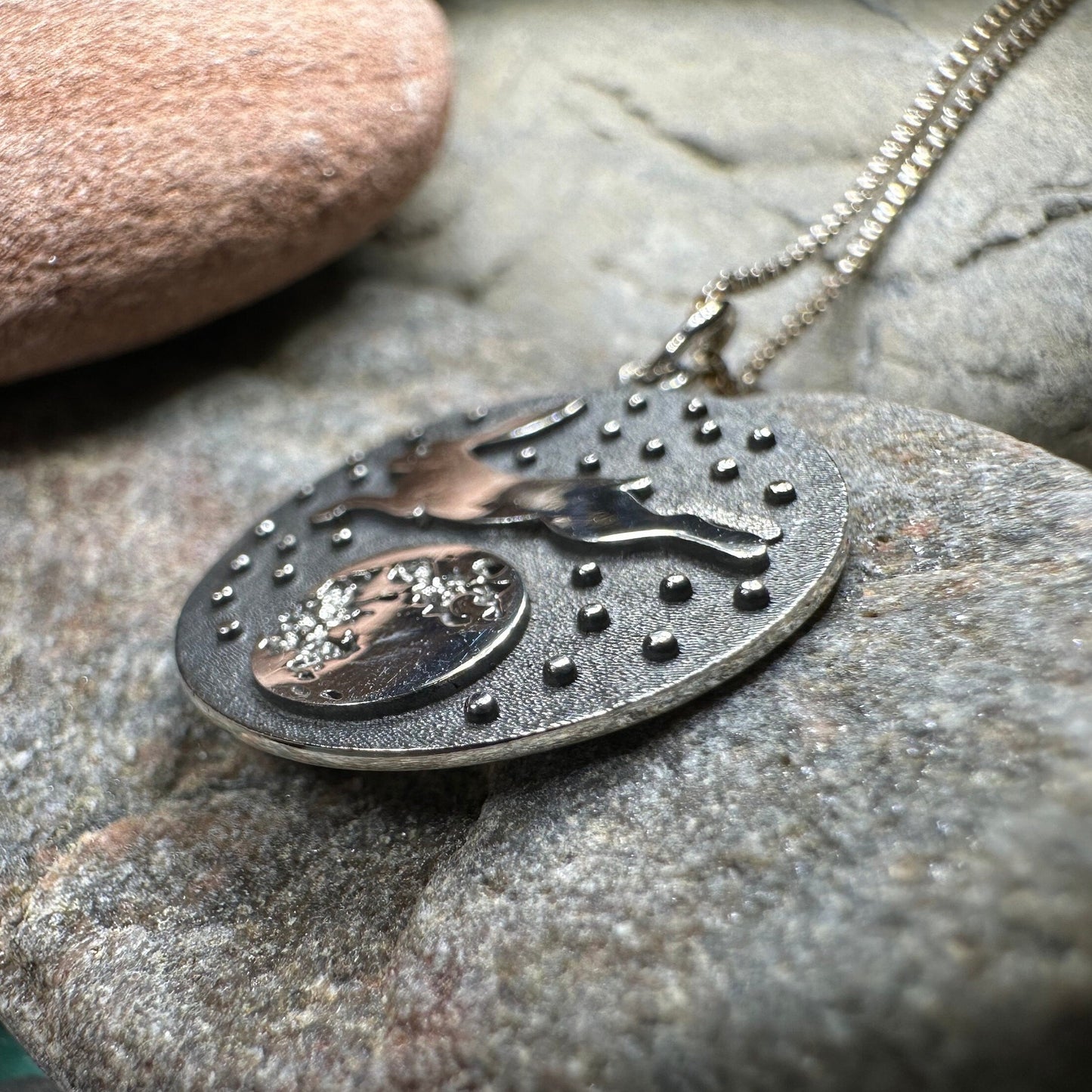Rabbit Necklace, Nature Jewelry, Full Moon Pendant, Hare Necklace, Bunny, Animal Jewelry, New Beginnings, Inspirational Gift, Wiccan Jewelry