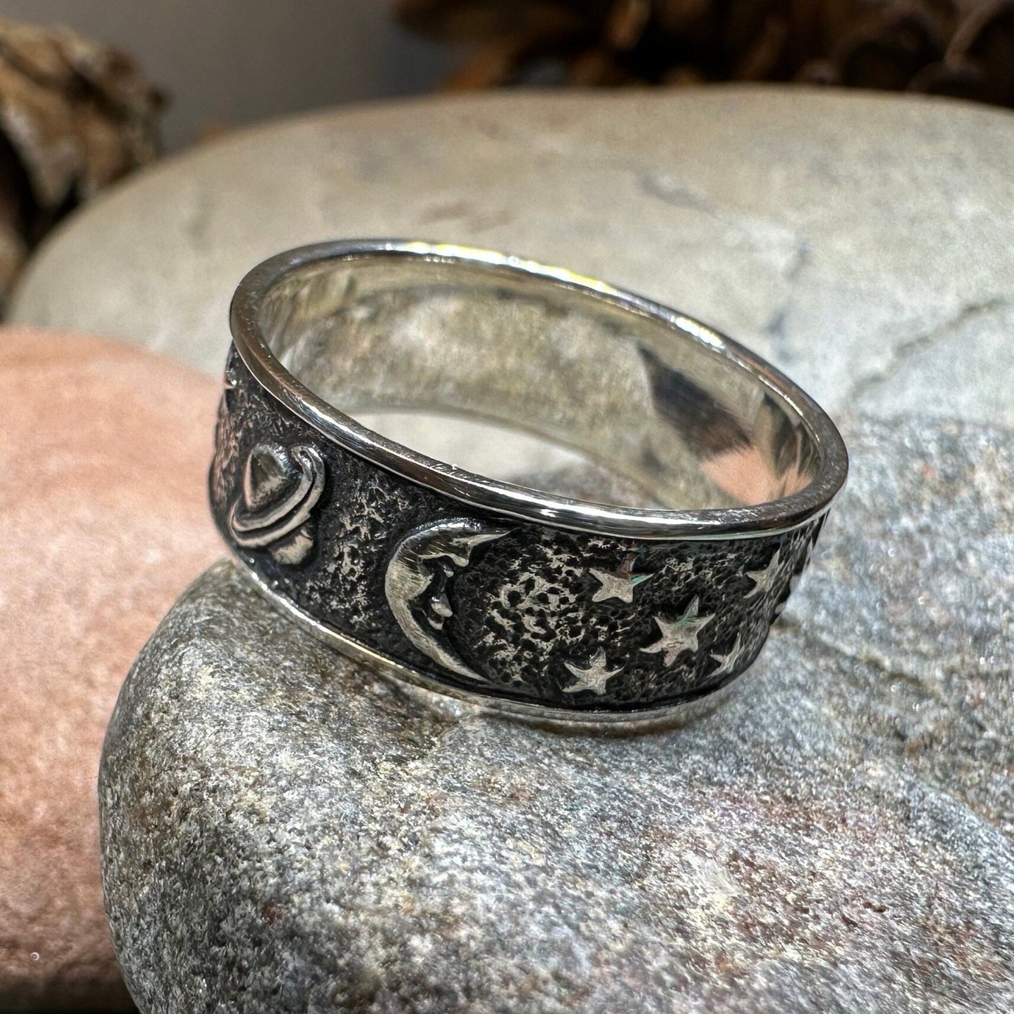 Crescent Moon Ring, Astronomy Ring, Celestial Ring, Outer Space Jewelry, Sun Ring, Science Lover Gift, Wiccan Jewelry, Boho Ring, Mom Gift