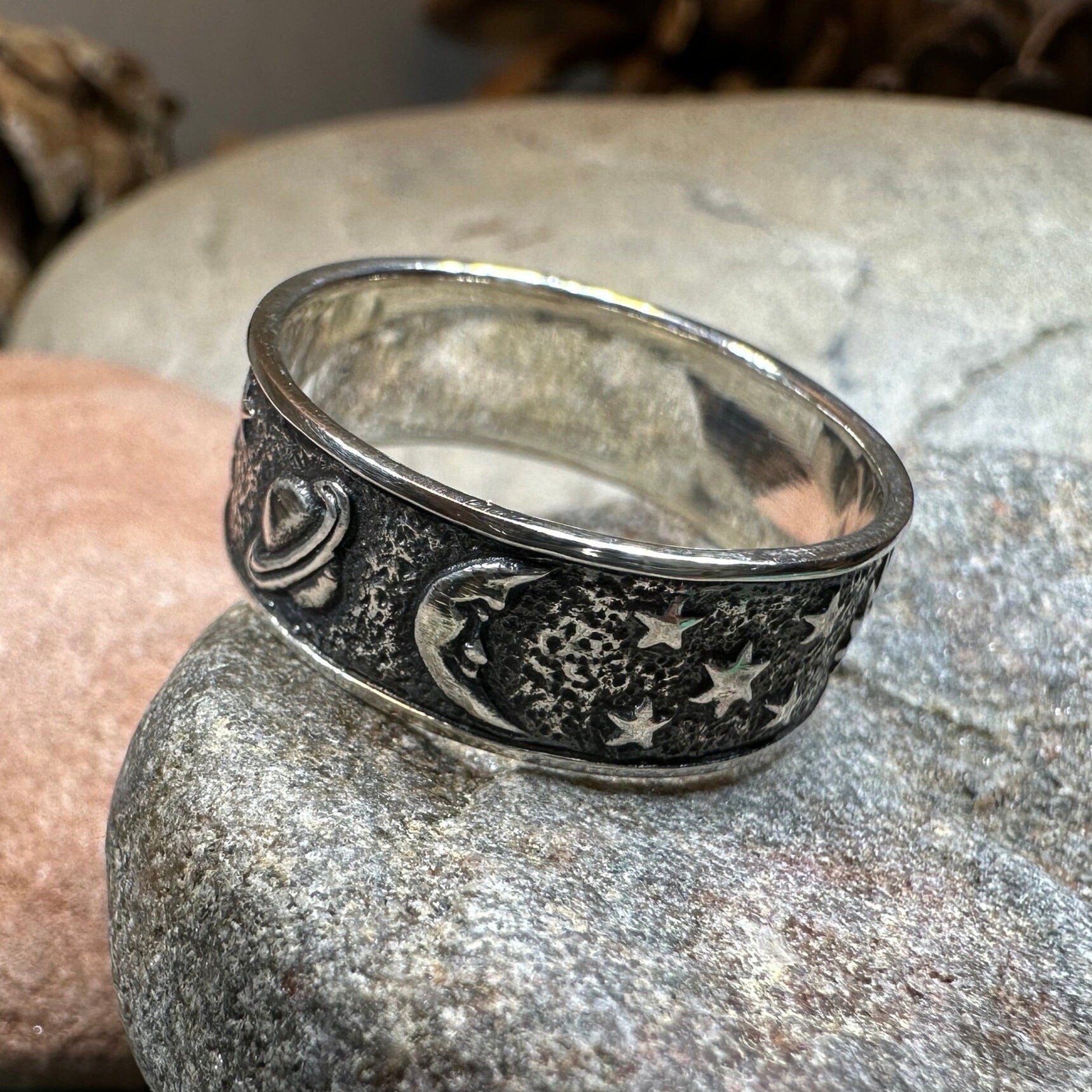 Crescent Moon Ring, Astronomy Ring, Celestial Ring, Outer Space Jewelry, Sun Ring, Science Lover Gift, Wiccan Jewelry, Boho Ring, Mom Gift