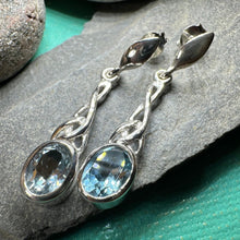 Load image into Gallery viewer, Celtic Knot Earrings, Silver Post Earrings, Irish Jewelry, Scottish Drop Earrings, Silver Ireland Gift, Scotland Gift, Birthstone Earrings
