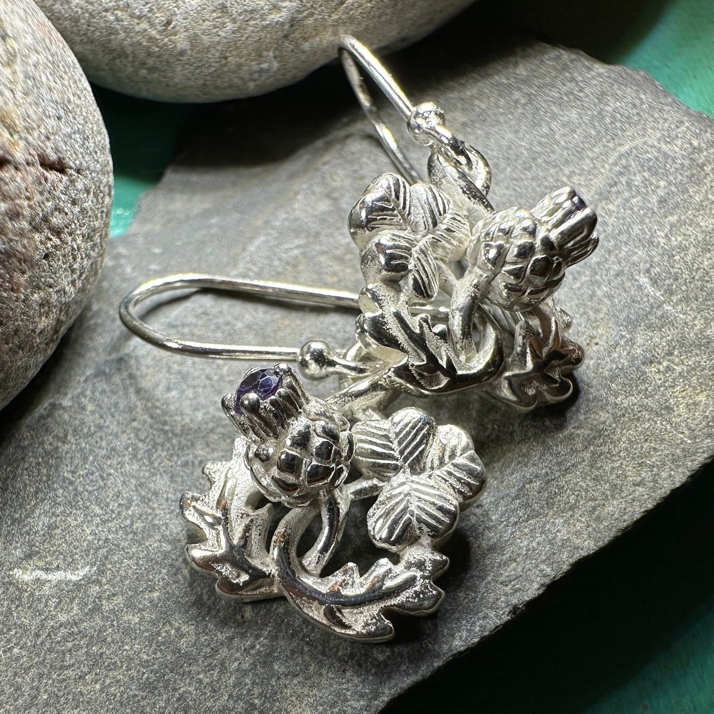 Thistle Earrings, Shamrock Jewelry, Irish Scottish Jewelry, Outlander Jewelry, Amethyst Jewelry, Ireland Mom Gift, Pagan Jewelry, Celtic