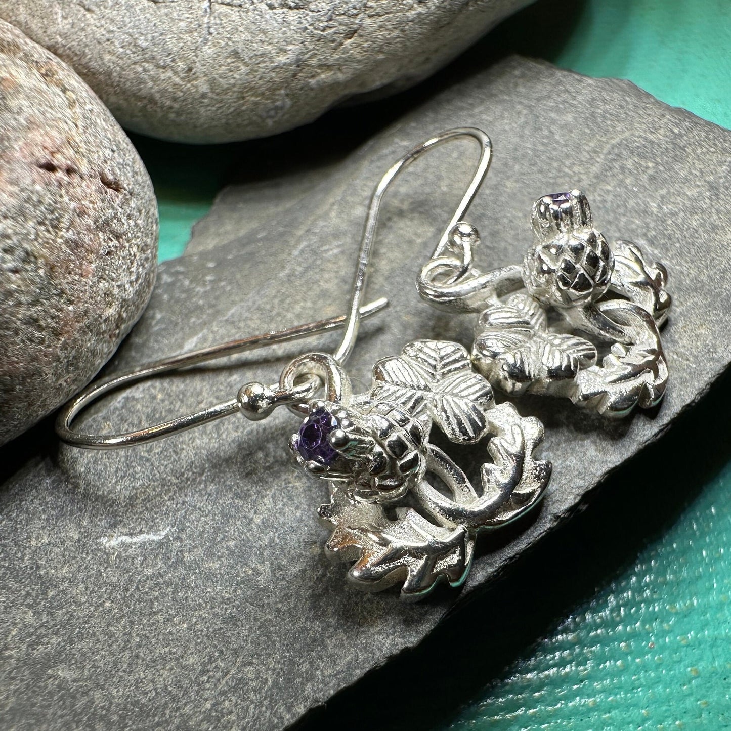 Thistle Earrings, Shamrock Jewelry, Irish Scottish Jewelry, Outlander Jewelry, Amethyst Jewelry, Ireland Mom Gift, Pagan Jewelry, Celtic