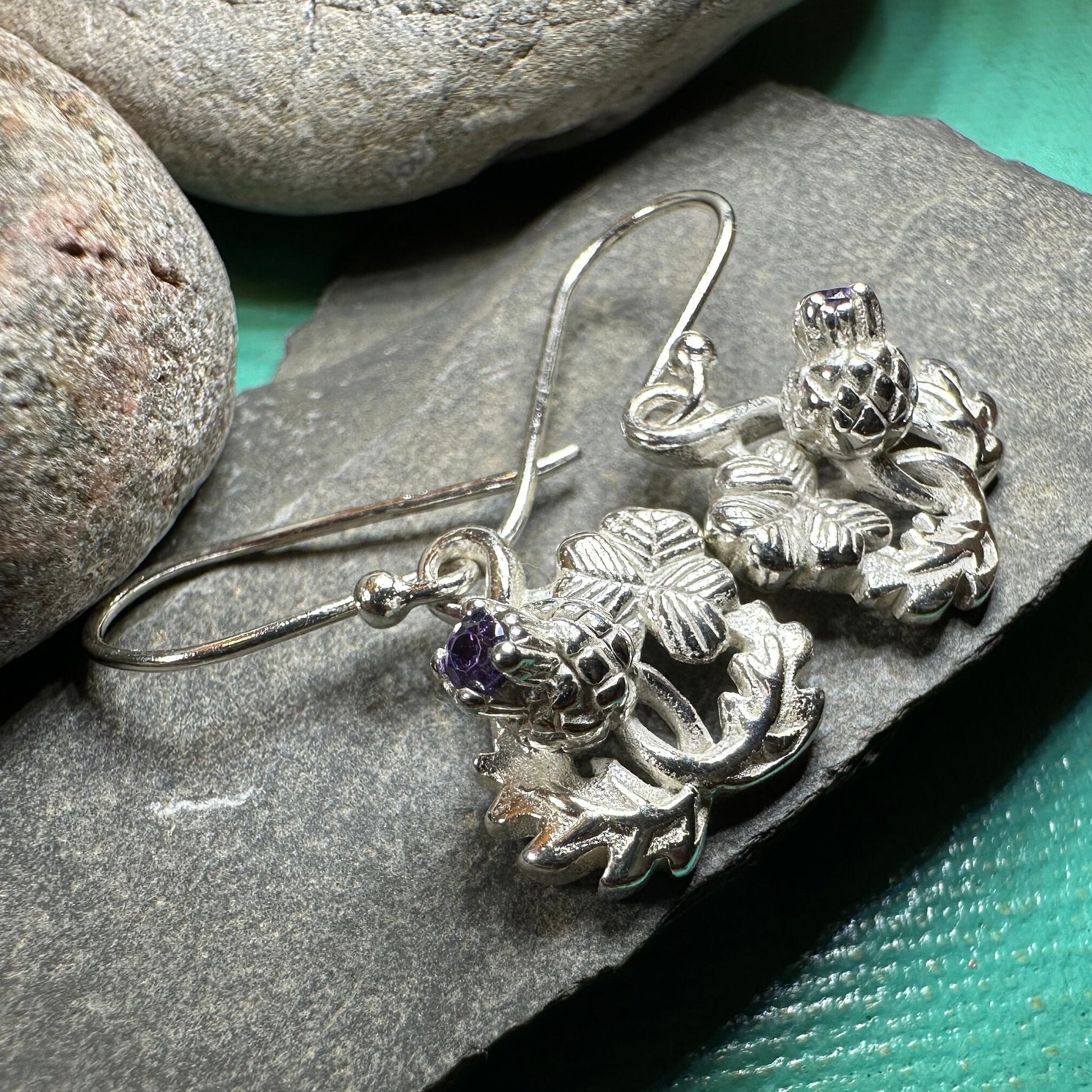 Thistle Earrings, Shamrock Jewelry, Irish Scottish Jewelry, Outlander Jewelry, Amethyst Jewelry, Ireland Mom Gift, Pagan Jewelry, Celtic