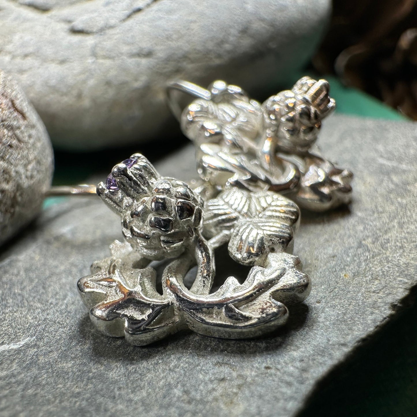 Thistle Earrings, Shamrock Jewelry, Irish Scottish Jewelry, Outlander Jewelry, Amethyst Jewelry, Ireland Mom Gift, Pagan Jewelry, Celtic