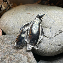 Load image into Gallery viewer, Penguin Brooch, Mother and Child Jewelry, Sterling Silver Brooch, Animal Pin, Family Pin, Mom Gift, Mothers Day Gift, Artisan Pin, Penguins
