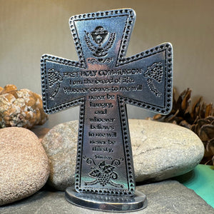 First Communion Standing Cross, Christian Gift, Pewter Celtic Cross, Communion Gift, Child's Cross Gift, Religious Prayer