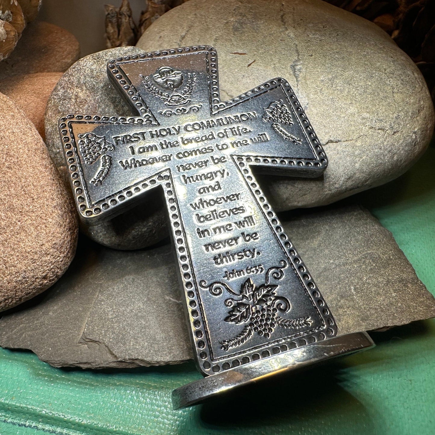 First Communion Standing Cross, Christian Gift, Pewter Celtic Cross, Communion Gift, Child's Cross Gift, Religious Prayer