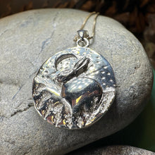 Load image into Gallery viewer, Rabbit Necklace, Nature Jewelry, Full Moon Pendant, Hare Necklace, Bunny, Animal Jewelry, New Beginnings, Inspirational Gift, Wiccan Jewelry
