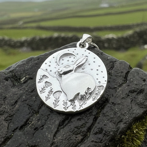 Load image into Gallery viewer, Rabbit Necklace, Nature Jewelry, Full Moon Pendant, Hare Necklace, Bunny, Animal Jewelry, New Beginnings, Inspirational Gift, Wiccan Jewelry
