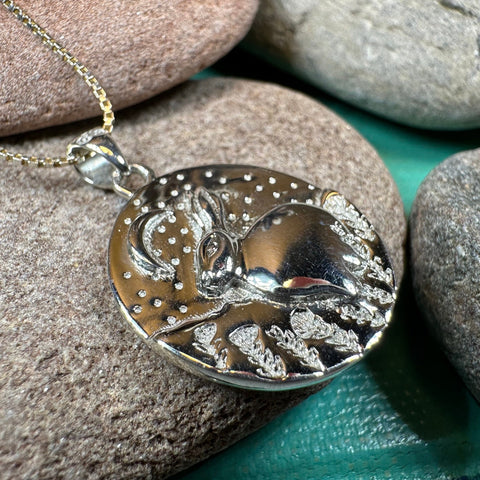 Load image into Gallery viewer, Rabbit Necklace, Nature Jewelry, Full Moon Pendant, Hare Necklace, Bunny, Animal Jewelry, New Beginnings, Inspirational Gift, Wiccan Jewelry
