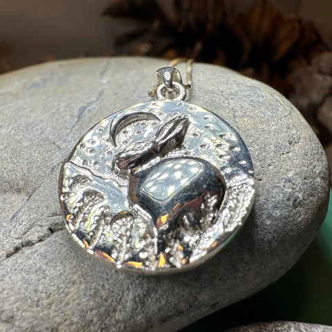Load image into Gallery viewer, Rabbit Necklace, Nature Jewelry, Full Moon Pendant, Hare Necklace, Bunny, Animal Jewelry, New Beginnings, Inspirational Gift, Wiccan Jewelry
