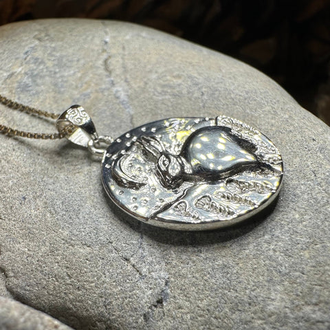 Load image into Gallery viewer, Rabbit Necklace, Nature Jewelry, Full Moon Pendant, Hare Necklace, Bunny, Animal Jewelry, New Beginnings, Inspirational Gift, Wiccan Jewelry
