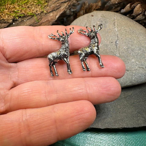 Load image into Gallery viewer, Stag Cuff Links, Scotland Jewelry, Men's Celtic Jewelry, Hunter Jewelry Gift, Groom Gift, Boyfriend Gift, Husband Gift, Hunting Cufflinks
