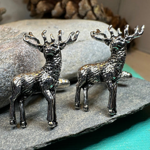 Load image into Gallery viewer, Stag Cuff Links, Scotland Jewelry, Men's Celtic Jewelry, Hunter Jewelry Gift, Groom Gift, Boyfriend Gift, Husband Gift, Hunting Cufflinks
