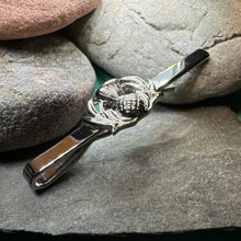 Load image into Gallery viewer, Thistle Tie Bar, Celtic Jewelry, Gift for Him, Dad Gift, Graduation Gift, Scotland Gift, Men&#39;s Jewelry, Celtic Tie Clip, Groom Gift
