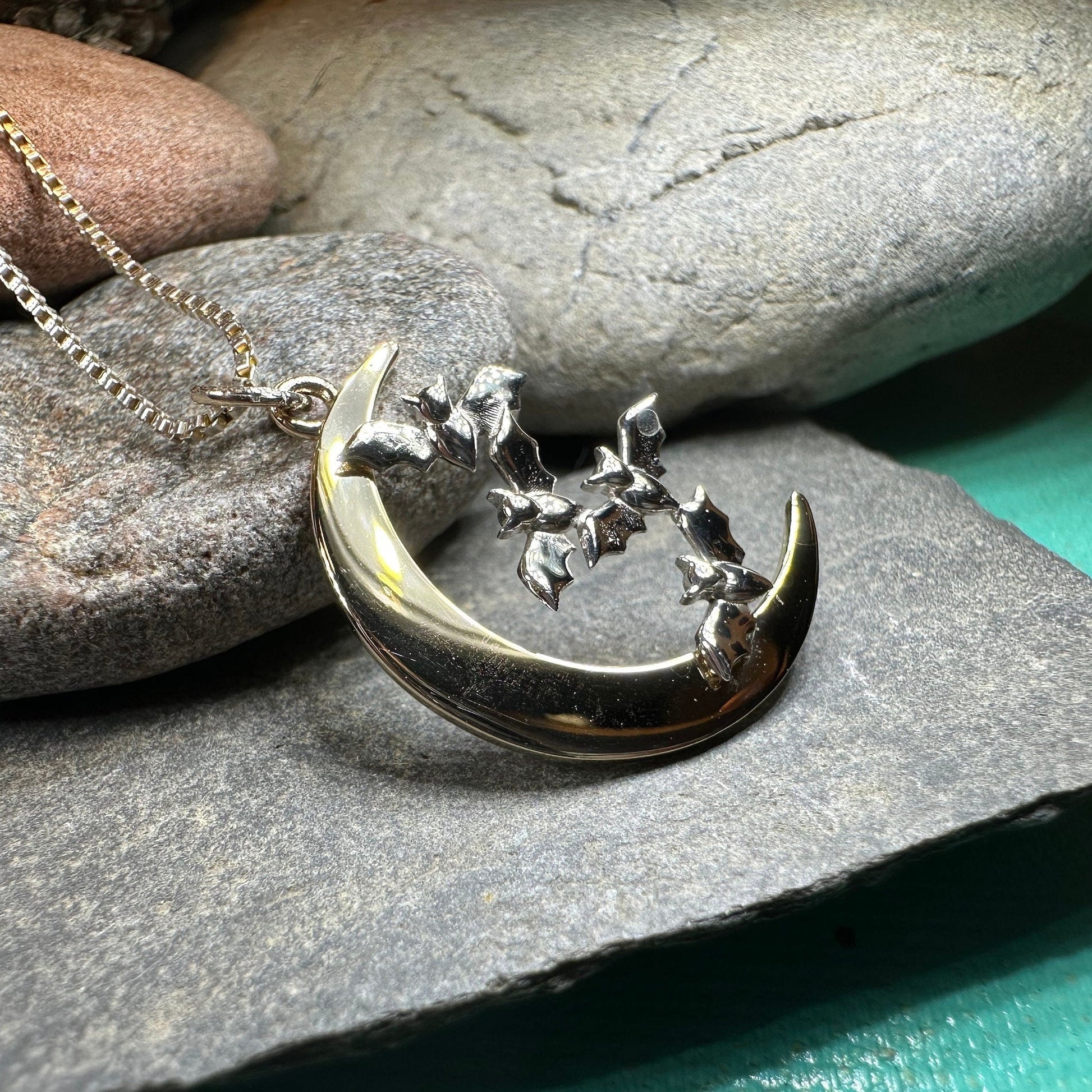 Moon Necklace, Bat Necklace, Celestial Jewelry, Mystical Jewelry, Silver Bats Jewelry, Gothic Pendant, Crescent Moon Pendant, Halloween