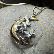 Load image into Gallery viewer, Moon Necklace, Butterflies Pendant, Celestial Jewelry, Mystical Jewelry, Silver Butterfly Jewelry, Gothic Pendant, Crescent Moon Pendant
