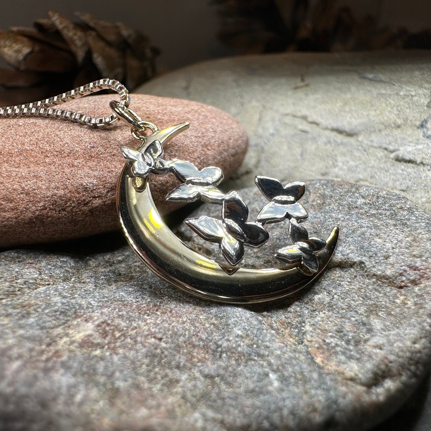 Moon Necklace, Butterflies Pendant, Celestial Jewelry, Mystical Jewelry, Silver Butterfly Jewelry, Gothic Pendant, Crescent Moon Pendant