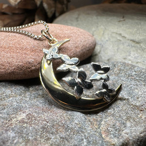 Moon Necklace, Butterflies Pendant, Celestial Jewelry, Mystical Jewelry, Silver Butterfly Jewelry, Gothic Pendant, Crescent Moon Pendant