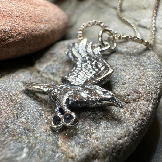 Raven Necklace, Wiccan Jewelry, Crow Pendant, Black Bird Pendant, Bird Jewelry, Pagan Jewelry, Nature Lover, Poe Jewelry, Gothic Jewelry