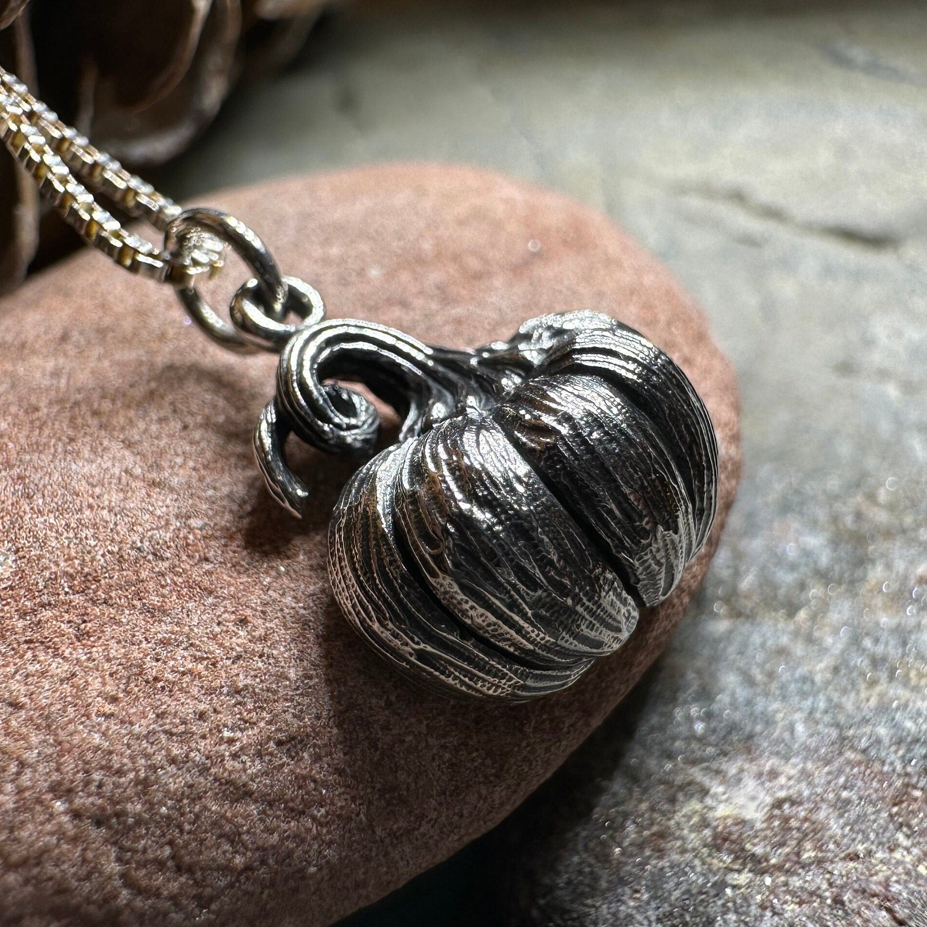 Realistic Autumn Pumpkin Necklace in silver
