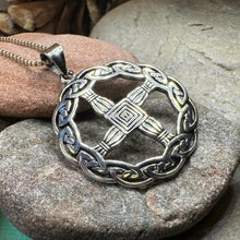 Load image into Gallery viewer, Saint Brigid&#39;s Cross, Celtic Cross Necklace, Irish Pendant, Anniversary Gift, Religious Jewelry, Silver Wiccan Jewelry, St. Bridget&#39;s Cross
