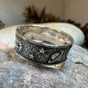 Crescent Moon Ring, Astronomy Ring, Celestial Ring, Outer Space Jewelry, Sun Ring, Science Lover Gift, Wiccan Jewelry, Boho Ring, Mom Gift