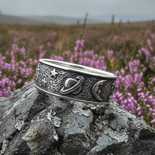 Crescent Moon Ring, Astronomy Ring, Celestial Ring, Outer Space Jewelry, Sun Ring, Science Lover Gift, Wiccan Jewelry, Boho Ring, Mom Gift