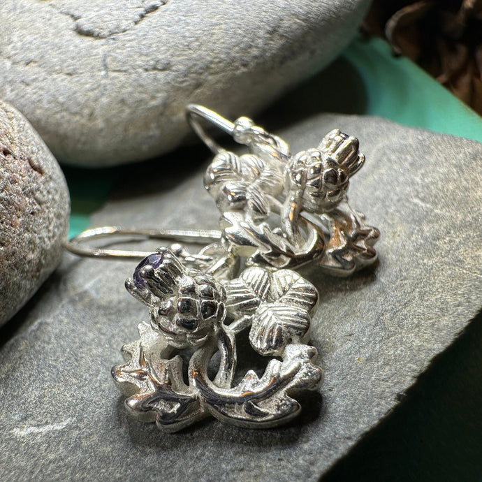 Thistle Earrings, Shamrock Jewelry, Irish Scottish Jewelry, Outlander Jewelry, Amethyst Jewelry, Ireland Mom Gift, Pagan Jewelry, Celtic