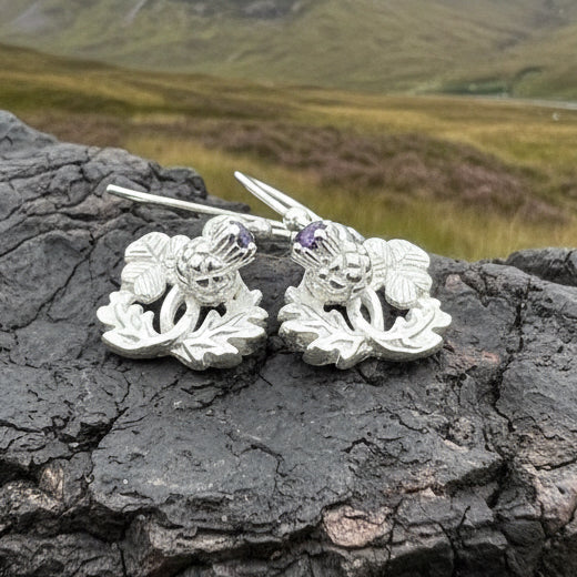 Thistle Earrings, Shamrock Jewelry, Irish Scottish Jewelry, Outlander Jewelry, Amethyst Jewelry, Ireland Mom Gift, Pagan Jewelry, Celtic