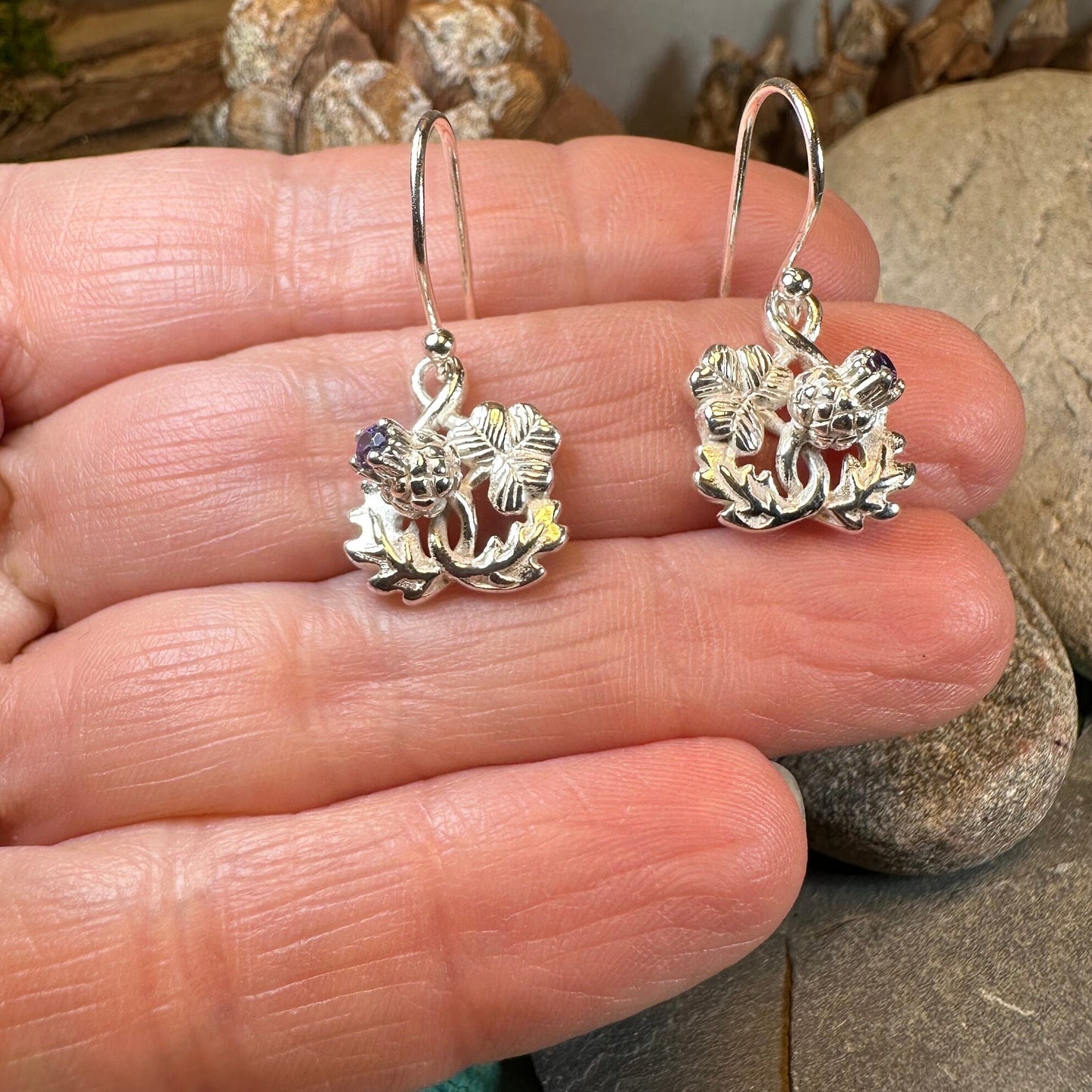 Thistle Earrings, Shamrock Jewelry, Irish Scottish Jewelry, Outlander Jewelry, Amethyst Jewelry, Ireland Mom Gift, Pagan Jewelry, Celtic