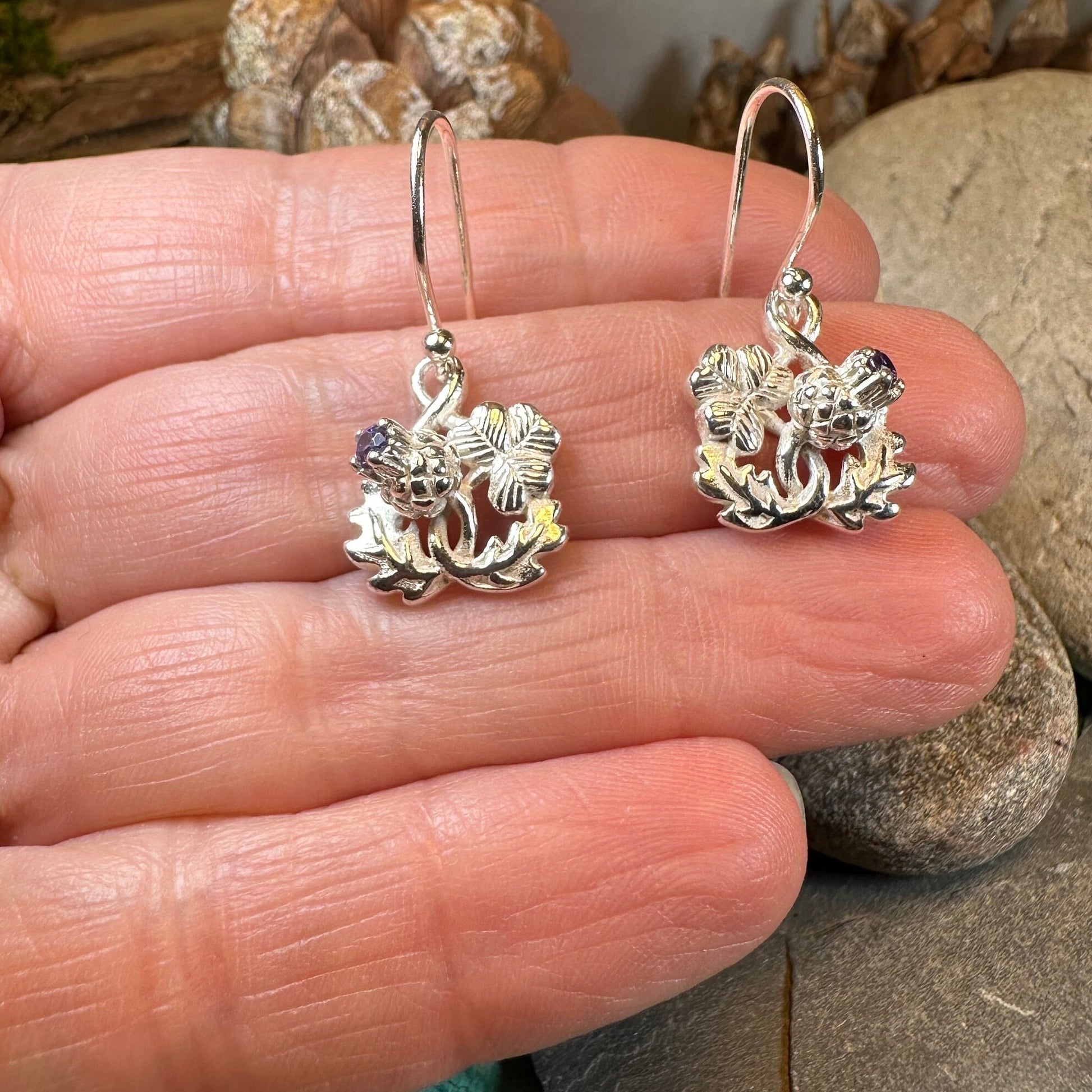 Thistle Earrings, Shamrock Jewelry, Irish Scottish Jewelry, Outlander Jewelry, Amethyst Jewelry, Ireland Mom Gift, Pagan Jewelry, Celtic