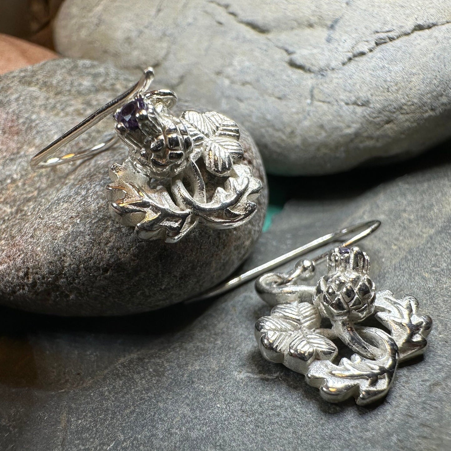 Thistle Earrings, Shamrock Jewelry, Irish Scottish Jewelry, Outlander Jewelry, Amethyst Jewelry, Ireland Mom Gift, Pagan Jewelry, Celtic