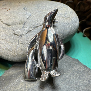 Penguin Brooch, Mother and Child Jewelry, Sterling Silver Brooch, Animal Pin, Family Pin, Mom Gift, Mothers Day Gift, Artisan Pin, Penguins