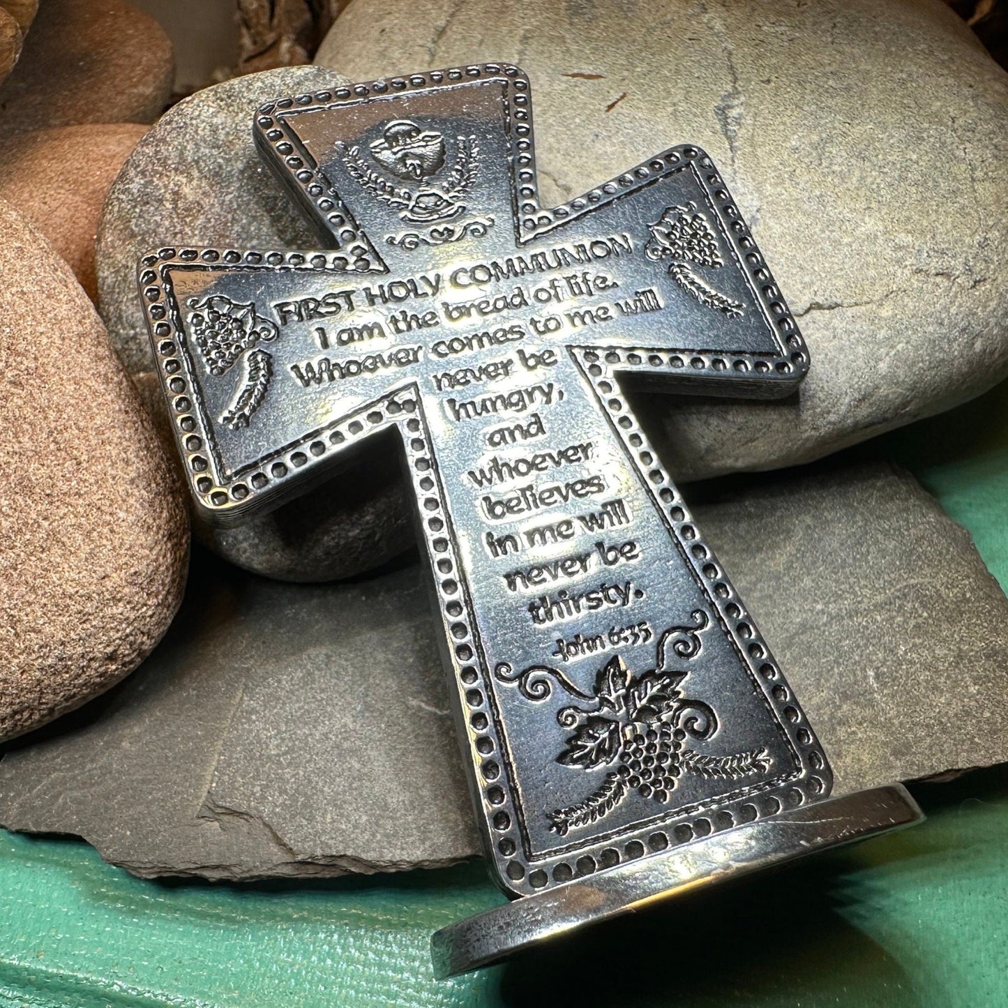 First Communion Standing Cross, Christian Gift, Pewter Celtic Cross, Communion Gift, Child's Cross Gift, Religious Prayer