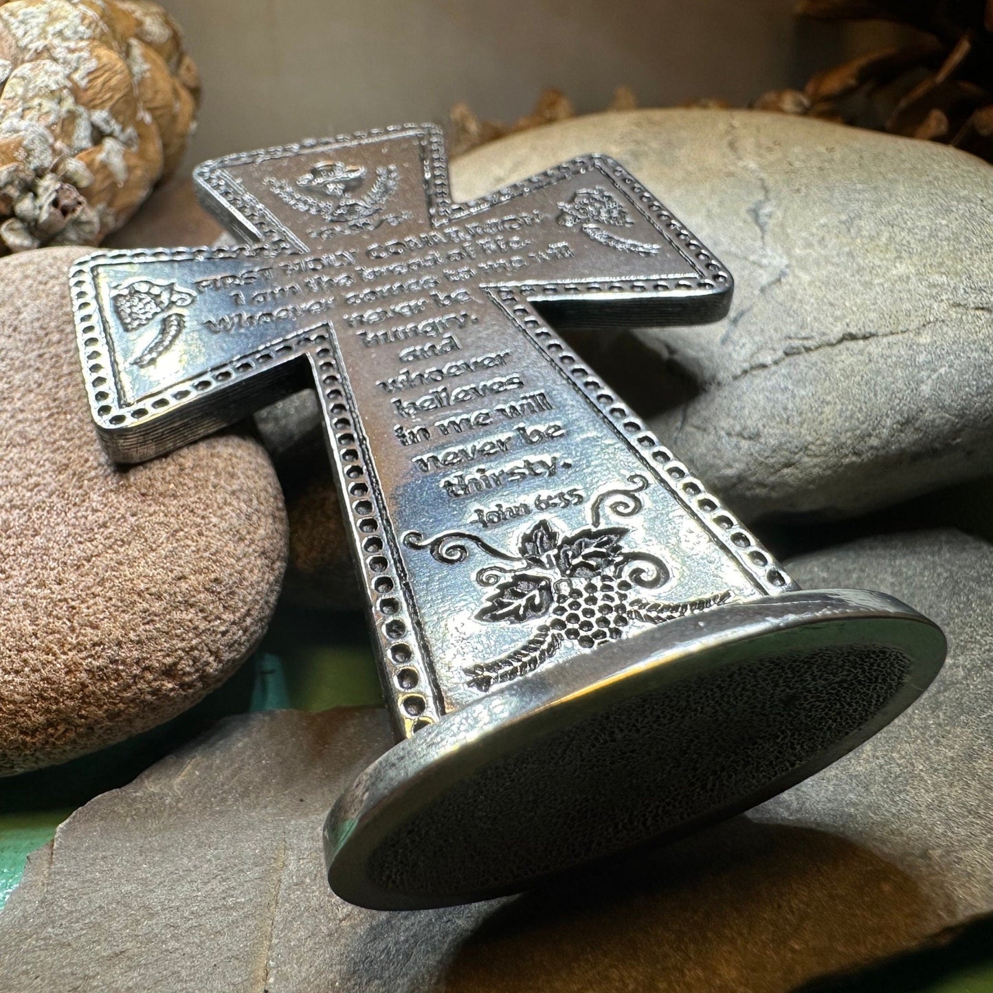 First Communion Standing Cross, Christian Gift, Pewter Celtic Cross, Communion Gift, Child's Cross Gift, Religious Prayer
