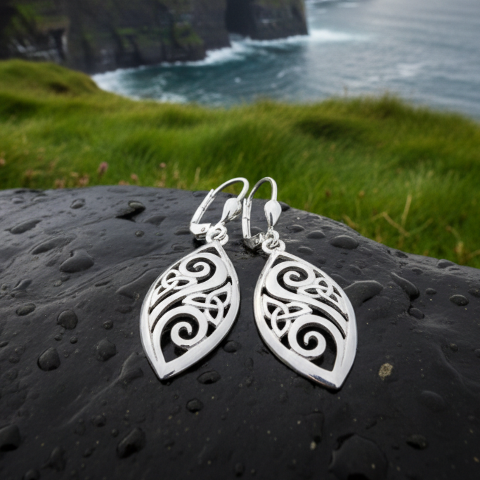 Marquise Trinity Knot Leverback Earrings - Made in Ireland — view 7